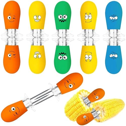 AUGSUN Corn Holders, 10Pcs/5 Pairs Corn Cob Holders Sets, Funny Faces Stainless Steel Corn on The Cob Holders BBQ Fork Skewers for Home Cooking Parties Camping (Multicolor) - Image 1
