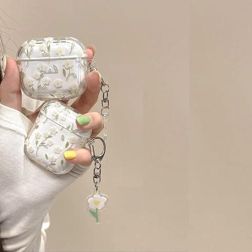 Hidysfas Compatible with AirPods Pro Case Soft TPU Flowers with Cleaner Kit Cute Keychain Cover Floral for Girls Women Airpods Pro 2nd/1st Generation Floral-Green Leaves thumbnail 3
