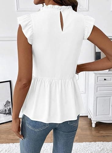 SHEWIN Womens Blouses Peplum Babydoll Summer Tops Ruffle Sleeve Dressy Casual Elegant Ladies Solid Shirts Spring Clothes thumbnail 5