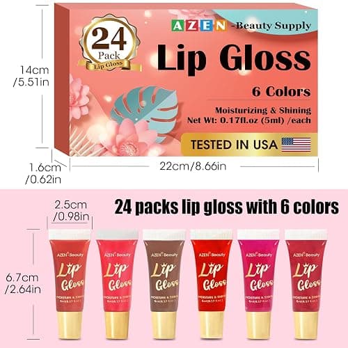 AZEN 24 Pack Lip Gloss Set, Color Lip Oil for Dry Cracked Lips Moisturizing Hydrating Nourishing with Vitamin E thumbnail 7