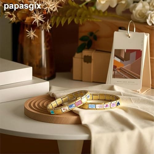 papasgix Italian Charm Bracelet Charms Gold Silver Set with 1pc Starter Brascelet, 10pcs Assorted Italian Charms for Bracelets and 1pc Opening Tool, 9mm Modular Italian Charm Bulk Pack Links Handmade DIY Jewelry thumbnail 5