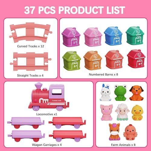 Train Set Toy Toddlers for 1-3 Montessori Learning Matching & Sorting Toys | Learning Toy for Ages 1 2 3 Christmas Birthday Gift Boys Girls (Pink) thumbnail 3