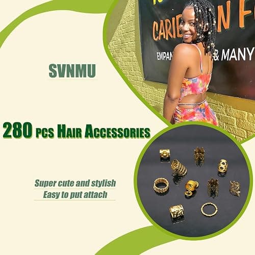 SVNMU 280 Pcs Gold Hair Jewelry for Braids Dreadlock Locs Metal Hair Clips Accessories for Women,Adjustable Hair Cuff Coils Rings Charms Braiding Decoration thumbnail 3