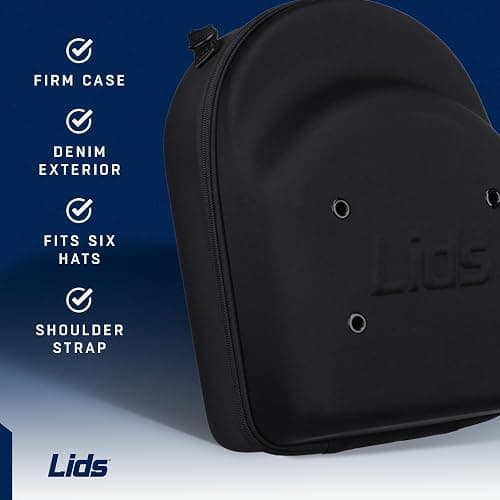 Lids Hat Travel Case – Baseball Cap Carrier for 6 Hats, Durable Black Exterior with Light Blue Interior, Storage with Handle & Adjustable Shoulder Strap, Hard Hat Organizer for Travel & Closet thumbnail 3