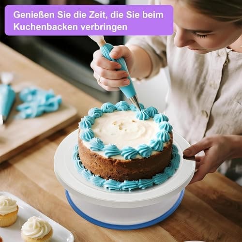Torten Zubehör Set, 137-teiliges, mit Drehteller Tortenplatte Drehbar, Edelstahl und PP-Material, Lnklusive Kuchenschaber, Spritztüllen Set Cake Decorating Turntable für Anfänger und Profis(Lila) thumbnail 8
