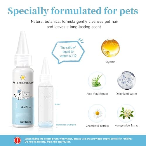 Pet Steam Brush for Dog & Cat – 3-in-1 Spray Hair Removal Comb for Shedding & Grooming, Softens Fur & Reduces Static – Water Brush for Long & Short Coats, Bath-Hating Pets, Includes Waterless Shampoo thumbnail 3