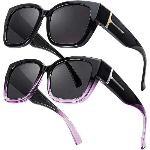 LVIOE 2 Pack Polarized Fit Over Sunglasses for Women Men Oversized Square Over Glasses Sunglasses with UV Protection LS7511 - Image 1