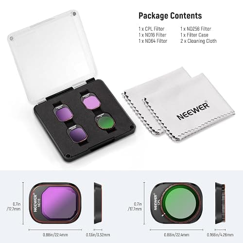 NEEWER ND CPL Filter Set Compatible with DJI Mini 4 Pro, 4 Pack Multicoated HD Optical Glass Screw On ND16 ND64 ND256 Circular Polarizing Neutral Density Filter Drone Accessories + 2X Cleaning Cloth thumbnail 9