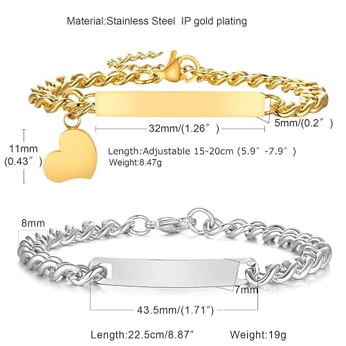 Gamtic Customize ID Bracelets Gift for Couples - His & Her Matching Bracelet, Men Women Promise Cuban Chain Bracelet thumbnail 5