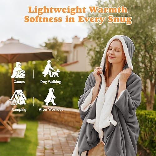 ACCU-WARMTH Wearable Heated Blanket - Warm Up Electric Blanket Hoodie with 6 Heat Levels, Snuggies for women, gifts for her, 50"x70", London Grey thumbnail 5