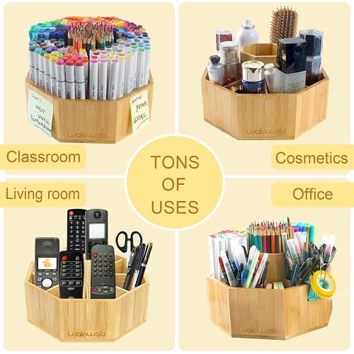 walowalo Bamboo Rotating Art Supply Organizer Holds 800+ Pencils Spinning Crayon 160 Marker Organzier Holder Christmas Gift Desk Brush Storage for Office Classroom Organization Stationary (Larger VER) thumbnail 4