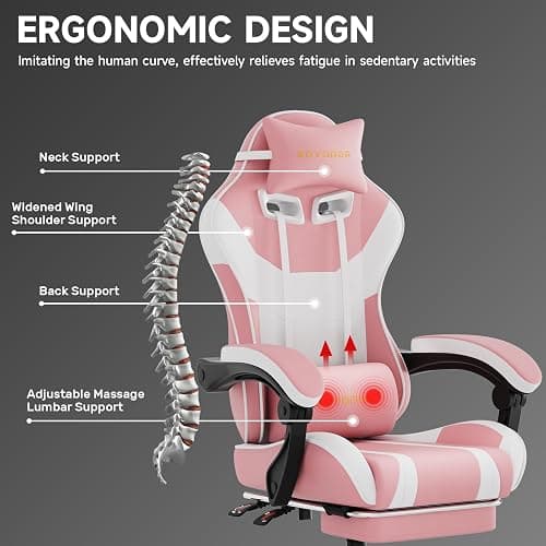 seyaber Ergonomic Gaming Chair,A Versatile 3-in-1 Video Game Chair for Work, Study, and Gaming,Features an Adjustable Backrest, Footrest, and Linked Armrests Office Chair for Adults,Pinkwhite thumbnail 4