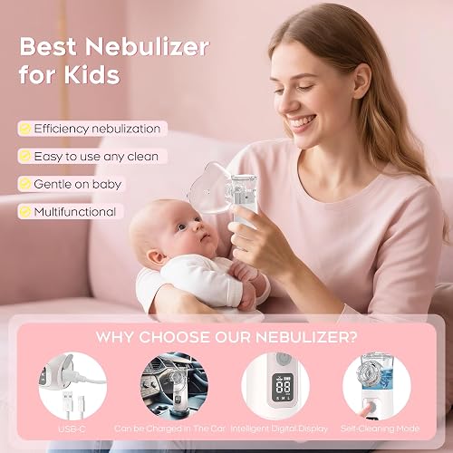 Smart Digital Display Portable Nebulizer for Adults and Kids, Portable Nebulizer with Tube, Mouthpiece and Mask - Rechargeable Nebulizer for Travel and Home Use, Take-Along Nebulizer for Kids -04 thumbnail 7