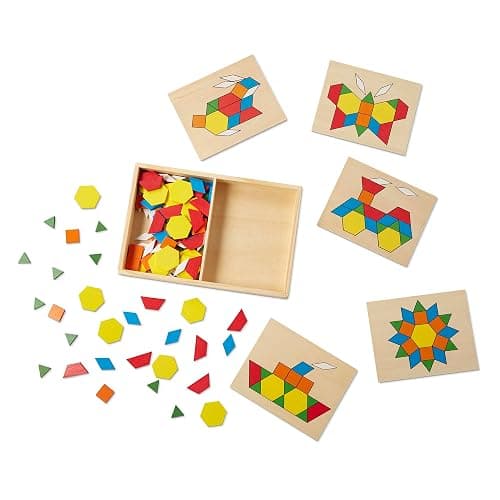 Melissa & Doug Pattern Blocks and Boards with 120 Multi-Colored Wooden Shape Tiles, 5 Double-Sided Puzzle Boards, Tangram Puzzles, Montessori Toys for Girls & Boys thumbnail 4