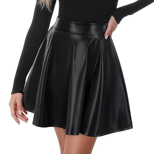 WERFORU Lederrock Damen Minirock Leder Rock für Damen Elastische Taille A-Linien Pull On Skater Röcke - Image 1