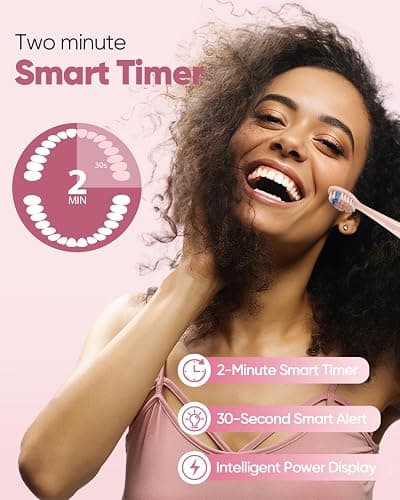 MySmile DY156 Electric Toothbrush for Adults, Rechargeable Sonic Battery Toothbrush Portable with 3 Brush Heads, 2 Mins 5 Modes Smart Timer, 45000VPM, One Charge for 60 Days - Pink thumbnail 5