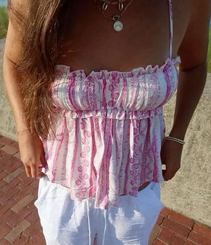 Women Floral Camisoles Tops Sexy V Neck Backless Ruffle Hem Going Out Tops Cute Summer Y2k Teen Girls Camis thumbnail 5