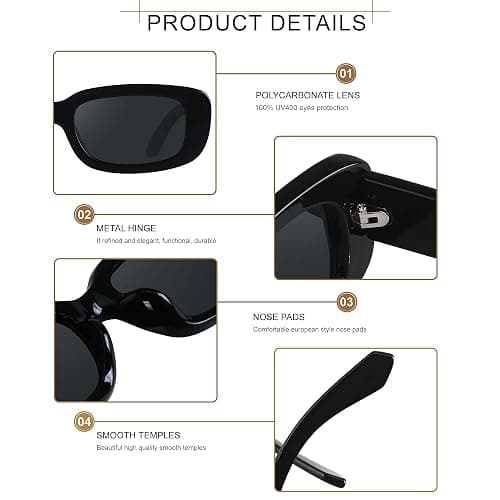 ANDWOOD Rectangle Sunglasses for Women Square Frames Trendy Retro Vintage 90s UV Protection Sun Glasses Small Face thumbnail 2