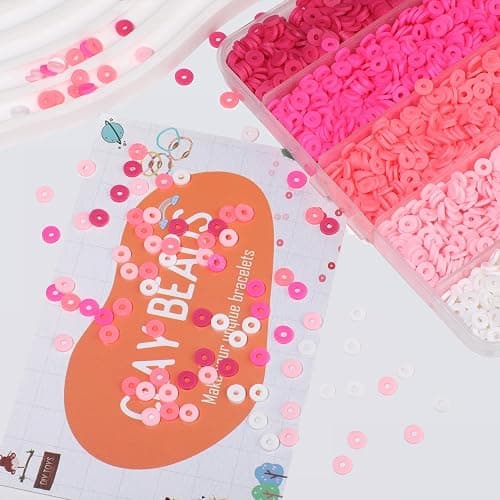 THRELE 3500pcs Pink Clay Beads for Bracelets Making Kit, 6mm Heishi Polymer Flat Round Disc Clay Beads for Jewelry Making Pink thumbnail 2