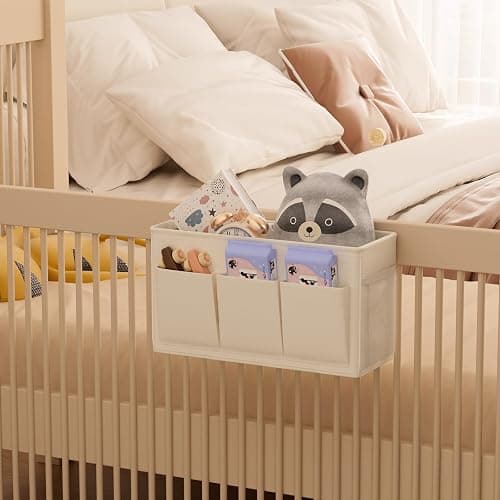 Edudif Dual-purpose Bedside Caddy Bedside Organizer, Bed Caddy with 6 Pockets, Versatile Bedside Storage Solution Magazine Remotes holder, ideal for Home, Dorm, Hospital, Crib Bed (White) thumbnail 7