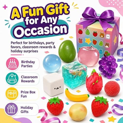 9 Pack Squishy Squeeze Toys Set, Mystery Food & Fruit Squishies (Strawberry, Carrot, Grape & More), Soft Sensory Stress Relief Toys for Kids & Adults, Birthday Party Favors (Color A) thumbnail 6