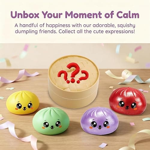 Dumpling Squishy Mystery Box,Dumplings Style Stress Balls for Adults and Kids, Cute Steamer Basket Design with Squeezable Ball Stress Relief Fidget Toys (4 PCS) thumbnail 3