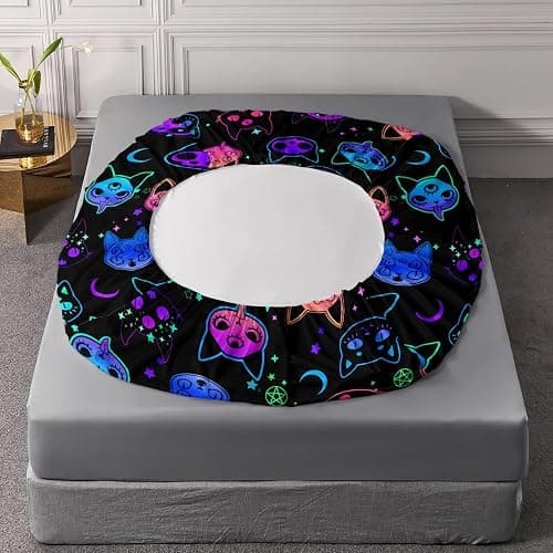 Axolotl Neon Cats Twin Cute Gradient Cat Bed Sheets, Flat & Fitted Sheet 2 Pillow Cases, Black thumbnail 5