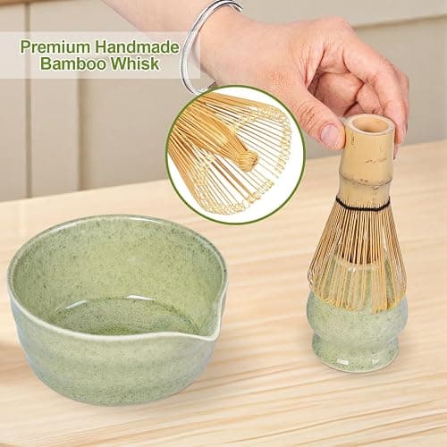 Matcha Set, Matcha Whisk Set Includes 17oz Matcha Bowl with Spout,Matcha Whisk,Chasen Holder, 2 Scoop, Sifter - 6 Pcs Tea Green Glaze Ceramic Matcha Kit for Matcha Lover thumbnail 5