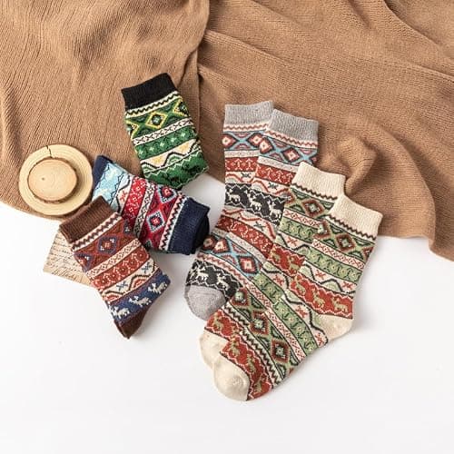 LKV 5 Pairs Wool Socks for Women - Cute Fuzzy Warm Colorful Crew Socks for Women Winter Christmas Stocking Stuffers Gifts thumbnail 4