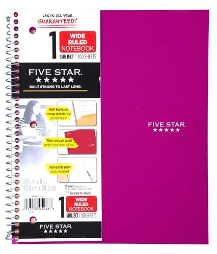 Five Star Spiral Notebook, 1 Subject, Wide Ruled Paper, 100 Sheets, 10-1/2" x 8" Sheet Size, Royal Purple (38735) - Image 1