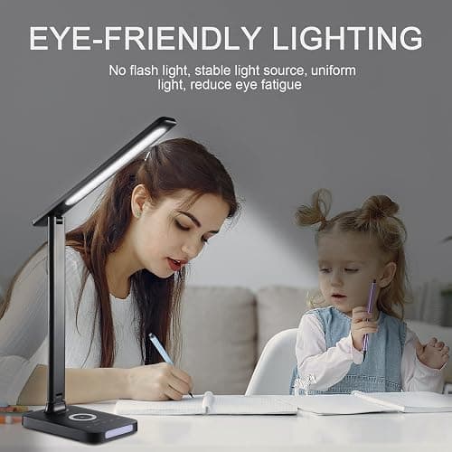 VAVOFO LED Desk Lamp with Fast Charger, USB Charging Port, Desk Light for Home Office with 5 Brightness Levels, Touch Control, 30/60 min Auto Timer, Eye-Caring Dimmable Table Lamp with Adapter thumbnail 6