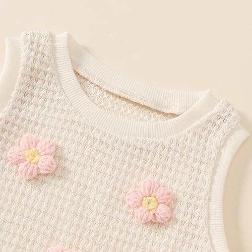 Jeinxcn Toddler Baby Girl Summer Clothes Waffle Knit Floral Embroidery Sleeveless Tank Top Jean Shorts 2Pcs Outfit Set thumbnail 4