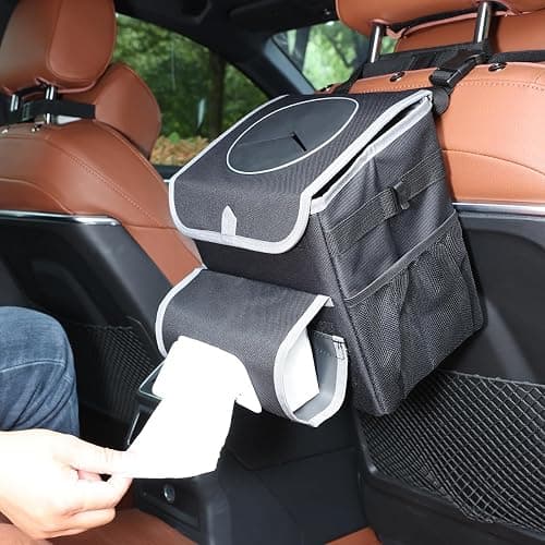 upra Car Trash Can with Lid,Bag Hanging Storage Pockets,Adjustable Tissue Holder & Straps,Portable Waterproof Garbage Bin, 1.98 Gal Large Capacity Multipurpose Bin thumbnail 7