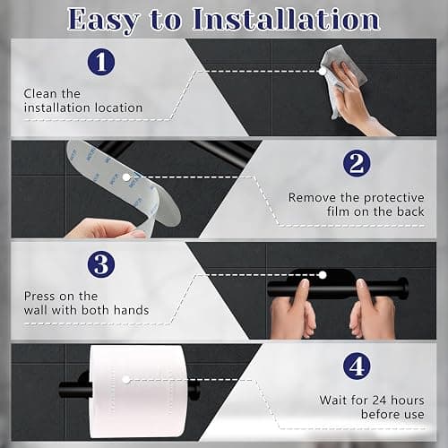 Toilet Paper Holder, Stainless Steel & No Drilling Black Toilet Paper Holder Wall Mount, Waterproof Self Adhesive Toilet Paper Holders for Bathroom, Kitchen, Washroom thumbnail 5