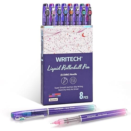 WRITECH Liquid Ink Rollerball Pens: 8ct Assorted Colors Extra Fine Point Tip 0.5mm Roller Ball Rolling Pen for Smooth Writing Coloring Drawing Journaling No Bleed & Smear &Smudge Multi Colored. - Image 1