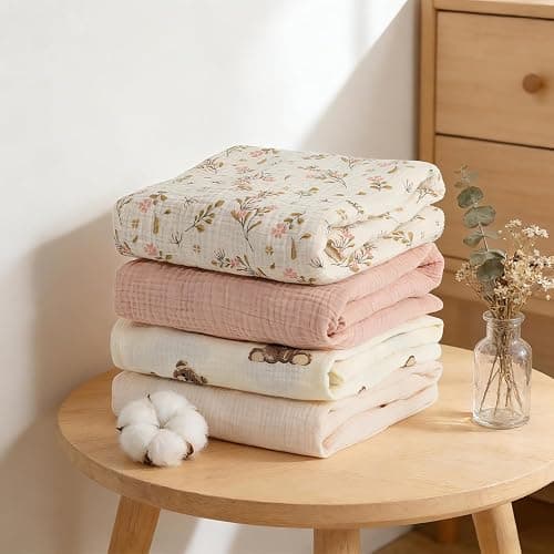 Organic Pack and Play Sheets Fitted 38”x26” 100% Muslin Cotton, Mini Crib Sheets Compatible with Graco/hiccapop/YENING/Dream On Me/Babylicious Pack N Play Mattress, Playard Bedding Sheet Bed Cover thumbnail 9
