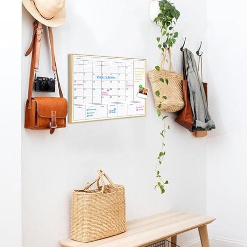 Aitakatta 3-in-1 Dry Erase Calendar for Wall with Gold Aluminum Frame, Magnetic Monthly & Weekly Calendar Whiteboard, Dry Erase Board for Wall, Hanging White Board for Decor/Memo(YL+ZL-Gold,4333) thumbnail 5