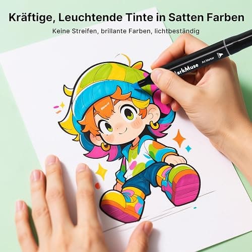 MarkMuse 80 Alkohol Marker Set, Doppelspitze (Meißel & Feinspitze) Blitzschnell Trocknende Alkohol Marker Stifte für Studenten, Künstler & Anfänger – Ideal für Manga, Skizzen, Design-Projekte thumbnail 6