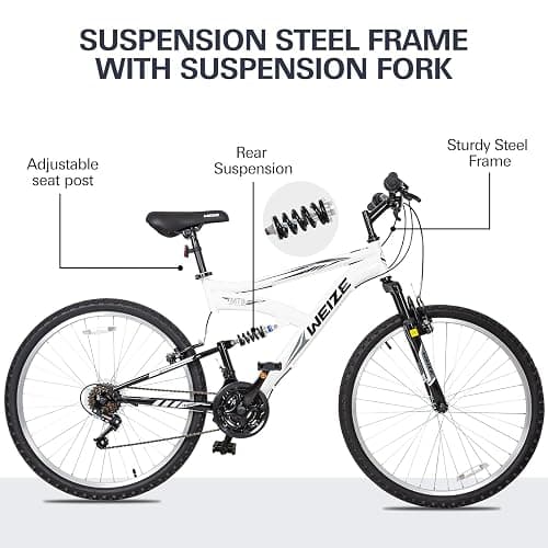 WEIZE Mountain Bike, 26/27.5 inch Outdoor Cycling Bike,18-Speed/High-Carbon Steel/Dual Full Suspension, Adjustable Ergonomic Seat for Men Women Adult, MTB Bicycle with Suspension Fork,Sleek Colors thumbnail 4