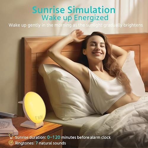 MOMILLA Sunrise Alarm Clock, 3 in 1 Wireless Charging Station, Smart App Control White Noise Sound Machine, Wake up Light, Sunset Night Light Alarm Clocks for Heavy Sleepers Kids thumbnail 4