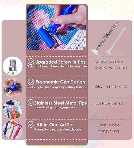 Hailivike 17PCS Threaded Diamond Art Tools, Upgraded Stainless Steel Tips Diamond Painting Pen No Loosen, Blue Set thumbnail 2