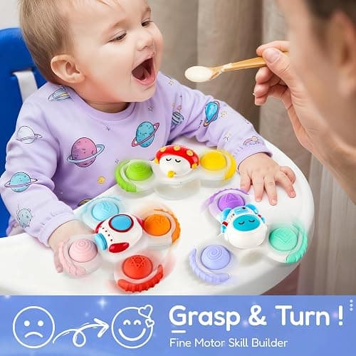 ALASOU 3PCS Pop Suction Cup Spinner Sensory Airplane Travel Toys for 1 2 Year Old Boy Girl Birthday Gift|Novelty Spinning Tops Easter Basket Stuffers for Toddlers Infant|Baby Bath Toy Kids Ages 1-3 thumbnail 5
