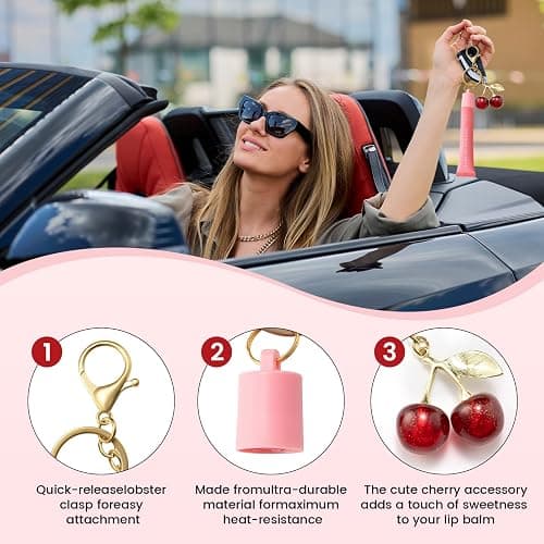 LCYATSI 3 Pcs Lip Gloss Keychain, Compatible for Summer Fridays 0.5 Oz Lip Balm, Portable Lipgloss Holder Keychains with Cherry Charm (No Lip Balm) thumbnail 4