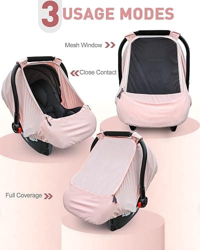 Baby Car Seat Cover,Sunproof Car Seat Canopy for Babies, Extra Large Mesh Window Baby Car Seat Sun Shade Cover, Infant Carseat Covers for Summer/Autumn Use(Pink) thumbnail 2