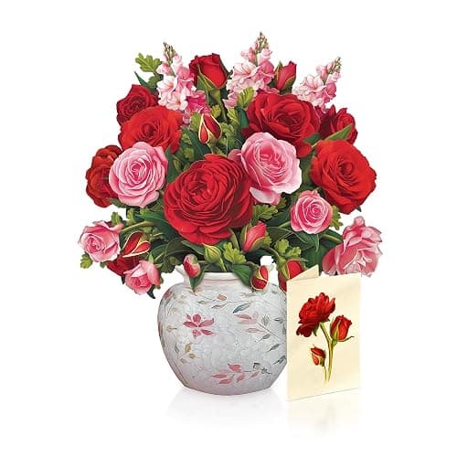 Freshcut Paper Pop Up Cards, Blooming Roses, 12 Inch Life Sized Forever Flower Bouquet 3D Popup Greeting Cards, Valentine's Day, Anniversary Card, Blank Notecard & Envelope - Blooming Roses - Image 1