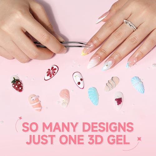 UNA GELLA 3D Gel Nail Art, 3D Nail Gel Sculpting G el Glue 15g 4 in 1 No Wipe Clear Nail Polish for Nails Tips, Chrome Powder, Nail Charms Gems, Drawing, Molding and DIY Nail Art Lamp Curing Needed thumbnail 6