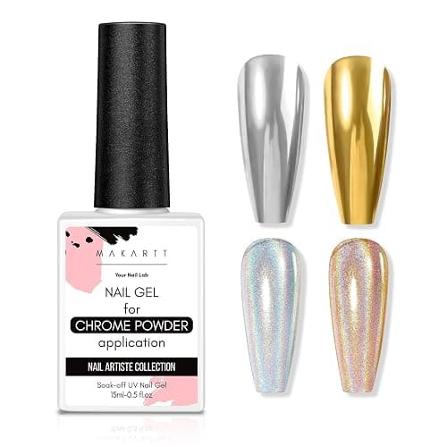 Makartt Gel Top Coat for Chrome Nail Powder - 15ml Clear No Wipe High Gloss Top Coat Gel Nail Polish Mirror Shine Long Lasting Easy Application, Soak off UV Lamp, DIY Home Salon Art Spring Design - Image 1