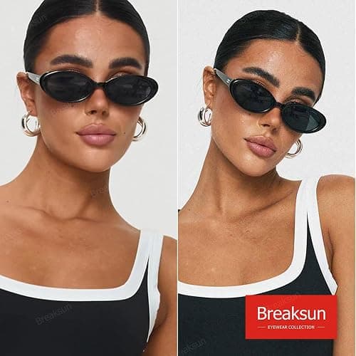 Breaksun Retro Oval Sunglasses for Women Men Fashion Small Oval Sunglasses 90s Vintage Shades thumbnail 2