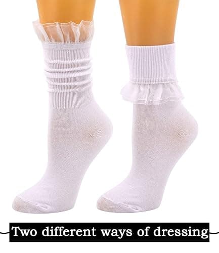 SEMOHOLLI Women Ankle Socks, Women Lace Ruffle Frilly Ankle Socks Fashion Ladies Girl Princess thumbnail 2