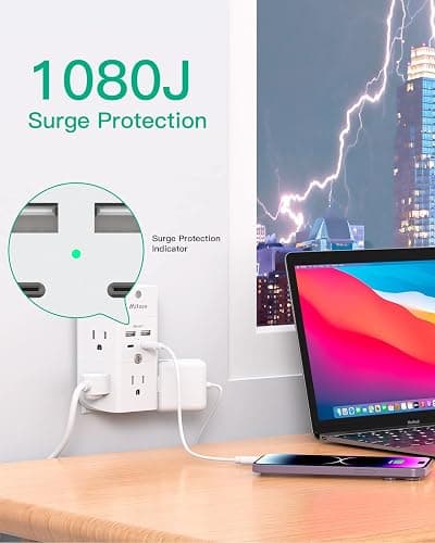 Surge Protector Outlet Extender - with Night Light, 5-Outlet Splitter and 4 USB Ports (2 USB C Charger), Multi Plug Outlet for Home, Dorm Room Essentials thumbnail 5